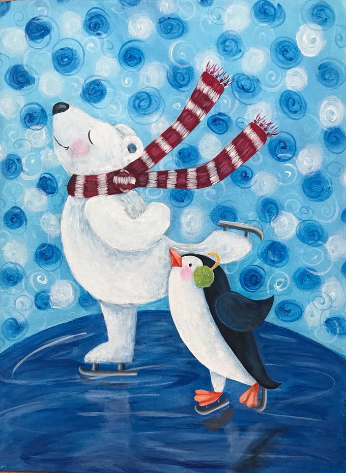 Polar Bear and Penguin Skating Acrylic Painting Class