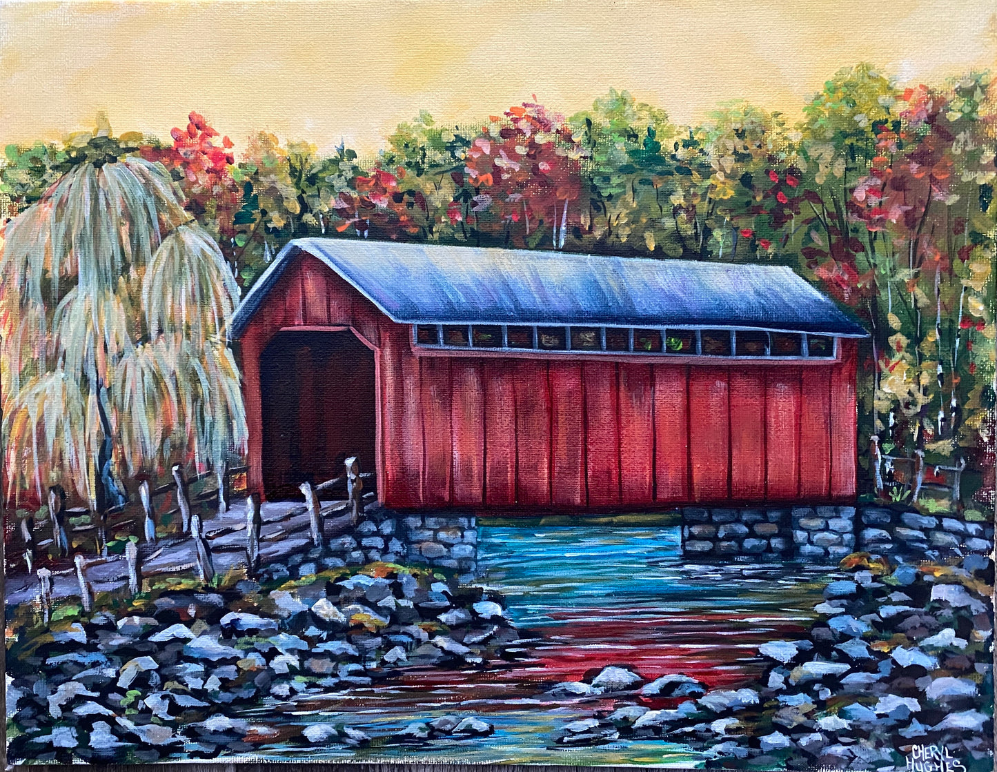 Covered Bridge Acrylic Painting Class